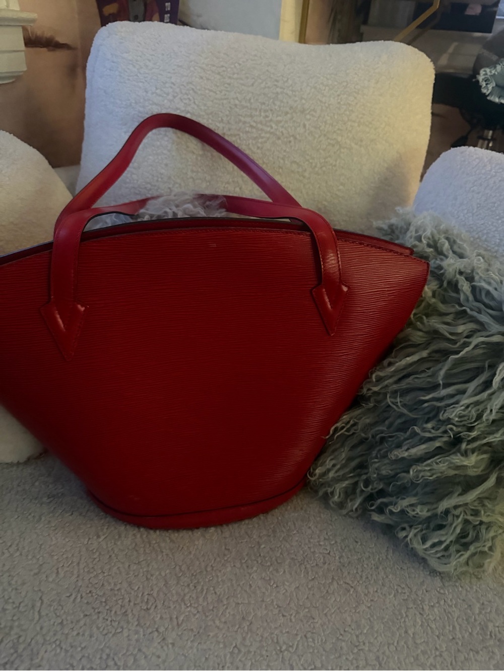 Red Structured Leather Tote Bag - Women's Handbag